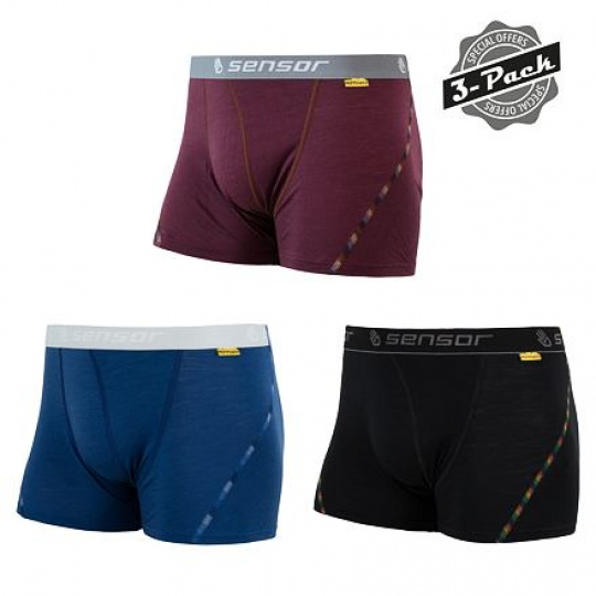 SENSOR MERINO AIR 3-PACK men's shorts black/blue/port red Size: