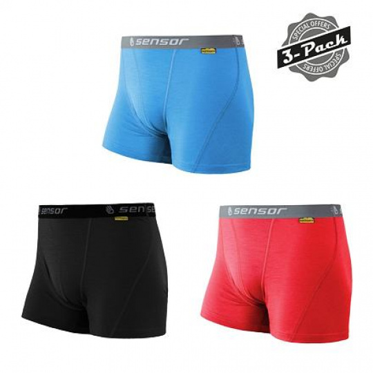 SENSOR MERINO ACTIVE 3-PACK men's shorts black/red/blue Size: