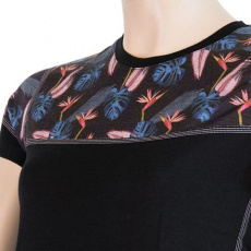 SENSOR MERINO IMPRESS women's T-shirt kr.sleeve black/floral Size: