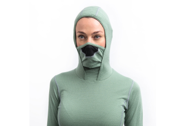 SENSOR MERINO DF women's long-sleeve shirtbasil green hooded sleeve size