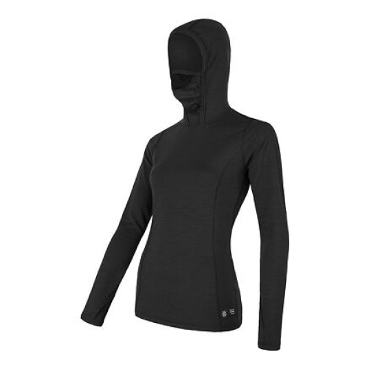 SENSOR MERINO DF women's shirt long.sleeve with hood black Size: XXL