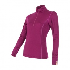 SENSOR MERINO ACTIVE women's T-shirt long.sleeve stand-up zipper lilla Size: