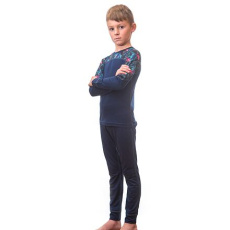 SENSOR MERINO IMPRESS SET children's shirt long.sleeve + bottoms deep blue/floral Size: