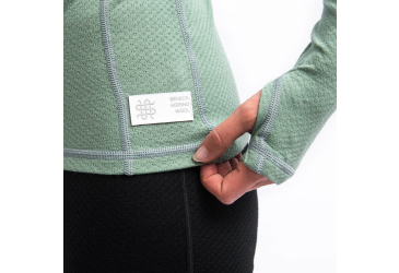 SENSOR MERINO DF women's long-sleeve shirtbasil green hooded sleeve size