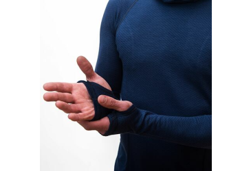 SENSOR MERINO DF men's shirt long.sleeve with hood deep blue Size: