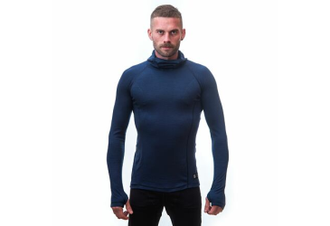 SENSOR MERINO DF men's shirt long.sleeve with hood deep blue Size: