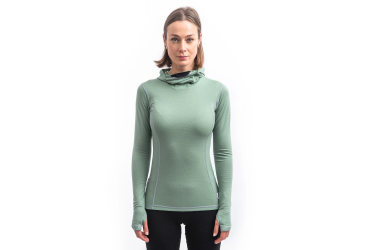 SENSOR MERINO DF women's long-sleeve shirtbasil green hooded sleeve size