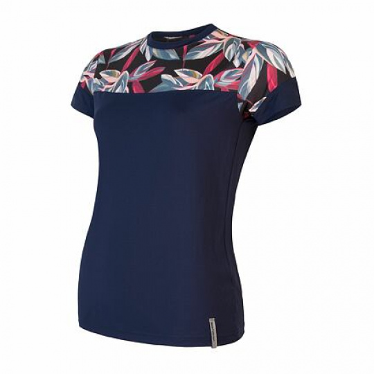 SENSOR COOLMAX IMPRESS women's T-shirt kr.sleeve deep blue/leaves Size: