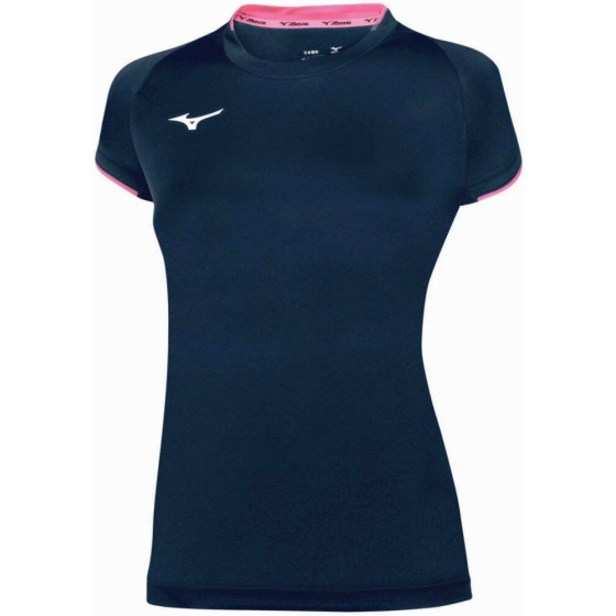 MIZUNO Core Short Sleeve Tee / Navy/Pink Fluo /