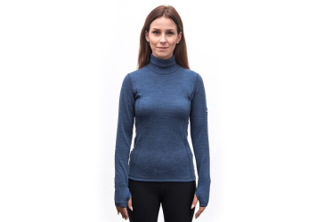 SENSOR MERINO BOLD women's roll neck long sleeve shirt.cool blue sleeve size