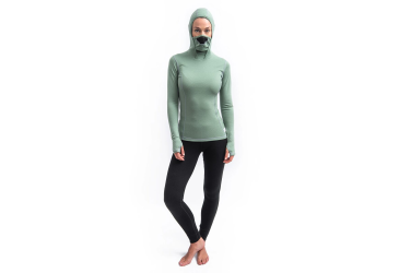 SENSOR MERINO DF women's long-sleeve shirtbasil green hooded sleeve size