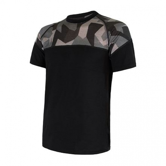 SENSOR MERINO IMPRESS men's shirt kr.sleeve black/camo Size:
