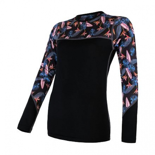 SENSOR MERINO IMPRESS women's shirt long.sleeve black/floral Size:
