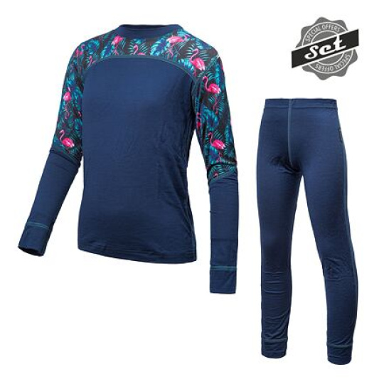 SENSOR MERINO IMPRESS SET children's shirt long.sleeve + bottoms deep blue/floral Size: